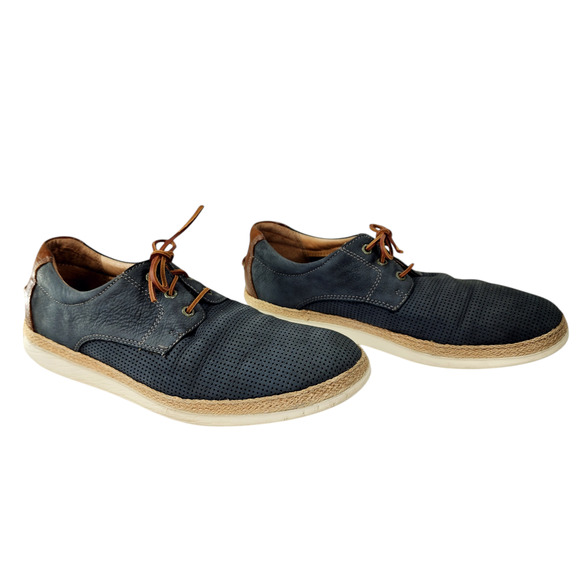 Johnston Murphy 11M Men Knit Saddle Shoe Espadrille Sheepskin Leather Blue Brown - Picture 1 of 11